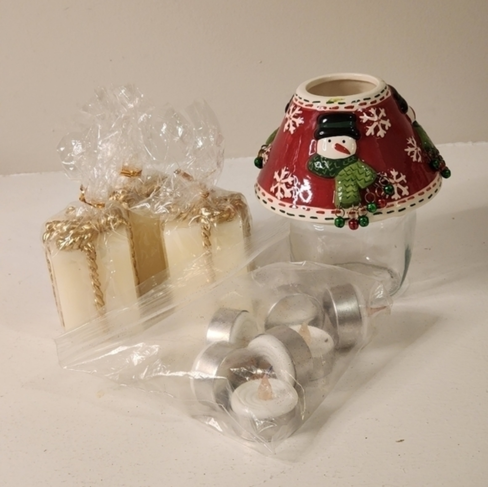 Snowman and Snowflake Medium Jar Candle Topper With Jar Lot of 5